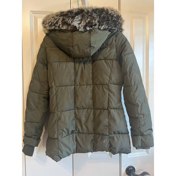 Quilted Coat Parka Moss Green with Faux Fur Trim Detachable Hood--Womens M - Picture 5 of 14